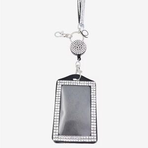 34A-Rhinestone Lanyard ID Holder silver